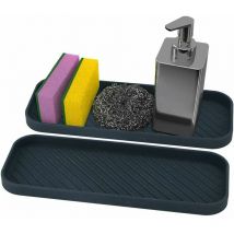 Eliauk - Silicone Sponge Holder Set of 2 Silicone Sink Organizer Non-Slip Soap Holder Kitchen Organization Tray for Soaps, Sponges, Brushes (Black)