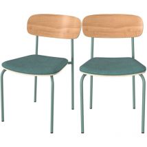 Set de 2 sillas en madera clara y tela azul pato - Alba
