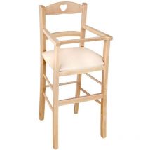 Okaffarefatto - Silla alta en madera de haya natural con asiento acolchado en piel sintética beige