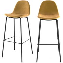 Rendez-vous Déco - Set de 2 sillas de bar de terciopelo amarillo 75 cm - Henrik