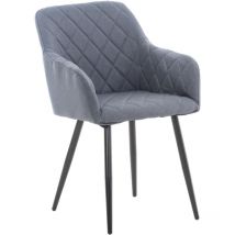 Décoshop26 - Silla de comedor de diseño retro con costuras decorativas de rombos, asiento de tela gris oscuro 100002113