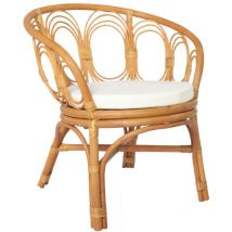 Décoshop26 - Silla de comedor de ratán marrón claro natural con cojín de lino blanco diseño clásico CDS020111