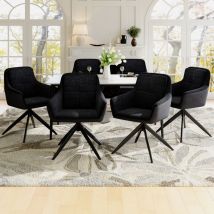 Silla de comedor giratoria de 360°, sillón, silla de oficina, negra, 6 piezas