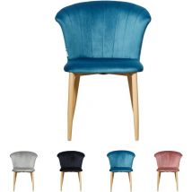 Pn Home - Silla de comedor individual Elsa de terciopelo - Silla de comedor moderna tapizada con patas de madera - Azul