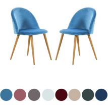 Pn Home - Juego de 2 sillas de comedor de terciopelo Lucia - Sillas de comedor modernas Tapizado con respaldo curvo y patas de madera - Azul