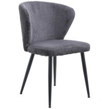 Silla de comedor TORONTO – Terciopelo acanalado gris – Patas de metal negro – Estilo diseño