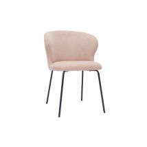 Silla de diseño de tela efecto aterciopelado rosa palo y metal negro yda