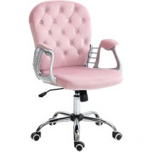 Vinsetto - Silla de escritorio tapizada en terciopelo silla giratoria con altura ajustable reposabrazos y decoraciones de diamantes carga 120 kg rosa