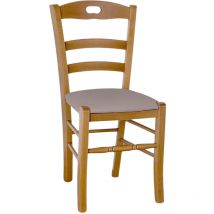 Okaffarefatto - Silla de madera Loris nogal claro con asiento acolchado de cuero de imitación