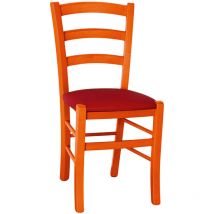 Okaffarefatto - Silla de madera naranja venecia con asiento de cuero rojo