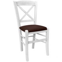 Okaffarefatto - Silla campestre de madera con cruz blanca envejecida con asiento de polipiel marrón