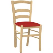 Okaffarefatto - Silla de madera venecia natural con asiento en piel sintética rojo