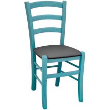 Okaffarefatto - Silla de madera Venezia turquesa con asiento en piel sintética gris antracita