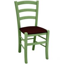 Silla de madera Venezia verde con asiento en piel sintética marrón