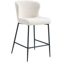 Meublorama - Silla de mostrador lise – Tela de rizo en color blanco crudo – Patas de metal negro – Estilo diseño/industrial