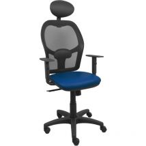 P&c - Silla Alocén malla negra asiento similpiel azul marino brazos regulables cabecero fijo