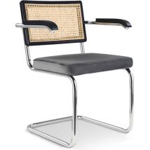 Privatefloor - Silla de Comedor con Reposabrazos - Tapizado en Terciopelo - Madera y Ratán - Hyre