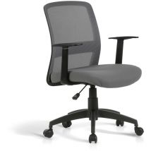 Silla de estudio con ruedas y altura regulable, modelo Devon, en tela gris - Hispanohogar