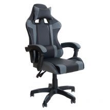 Sedia da Gaming Koe in Stile Contemporaneo in Similpelle Grigia e Nera con Struttura in Metallo, Braccioli Imbottiti e Cuscini 64x109/119x65 cm