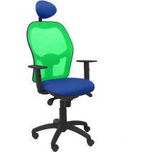 Silla Jorquera malla verde asiento bali azul con cabecero fijo