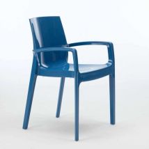 Grand Soleil - Silla Polipropileno Apilable con Reposabrazos para Cocina Bar Cream Azul Marino