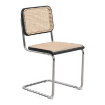 Kosmi - Silla retro con patas metálicas, madera oscura y caña natural