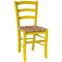 Okaffarefatto - Silla Venecia amarilla de madera con asiento de paja de arroz