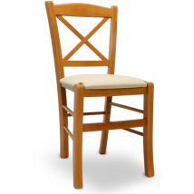 Okaffarefatto - Silla Venezia en madera de cerezo con respaldo cruzado sentado en imitación cuero beige