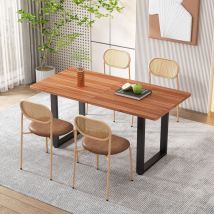 Modfu - Sillas comedor con respaldo, diseño de ratán, patas de metal, pu, marrón, 4 piezas