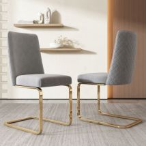 Sillas de comedor 45x52x88cm, sillas de cocina, silla de oficina, patas de metal dorado, terciopelo gris, 2 piezas