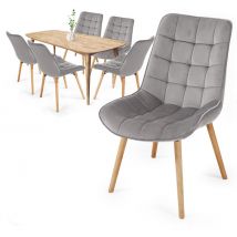 Miadomodo Sillas de Comedor - Pack de 6, Patas de Madera, Asiento y Respaldo Tapizado, Terciopelo, Acolchadas, Modernas, Estilo Nórdico, Gris Claro