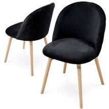 Miadomodo - Sillas de Comedor - Pack de 2, Patas de Madera, Asiento, Respaldo Tapizado, en Terciopelo, Acolchadas, Modernas, Estilo Nórdico, Negro