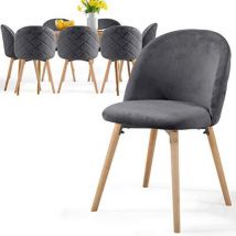 Miadomodo - Sillas de Comedor - Pack de 8, Patas de Madera, Asiento, Respaldo Tapizado, Terciopelo, Acolchadas, Modernas, Estilo Nórdico, Gris Oscuro