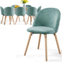 Miadomodo - Sillas de Comedor - Pack de 8, Patas de Madera, Asiento, Respaldo Tapizado, Terciopelo, Acolchadas, Modernas, Estilo Nórdico, Azul Claro