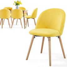 Miadomodo - Sillas de Comedor - Pack de 6, Patas de Madera, Asiento, Respaldo Tapizado, en Terciopelo, Acolchadas, Modernas, Estilo Nórdico, Amarillo