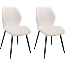 Lewe - Juego de 2 Sillas de Comedor con Cojines de Lino, Patas de Metal y Fundas con Diseño de Diamantes - Caqui