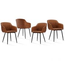 Goeurvant - Sillas de comedor minimalistas con asiento ancho y reposabrazos ergonómicos, combinación de confort y elegancia - Juego de 4 - Marrón