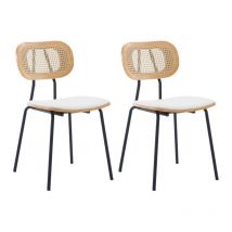 Sillas de Comedor de Madera Juego de 2 Sillas Cocina con Respaldo Sillas de Rattán Sillas de Cojín de PU para Hogar Salón Restaurante, Blanco