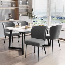 Sillas de comedor, estructura de metal, terciopelo, patas negras - gris oscuro, 4 piezas