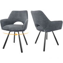 Lewe - Juego de 2 Sillas de Comedor Giratorias de Terciopelo con Reposabrazos, Rotación 180°- Gris