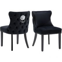 Sillas de Comedor Juego de 2 Sillas de Cocina Patas Maderas para Restaurante, Terciopelo, Negro