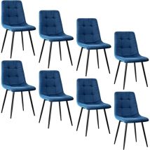 Lewe - Pack de 8 Sillas de Comedor, Silla de Cocina de Terciopelo y Patas de Metal, Azul oscuro