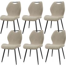 Lewe - Pack de 6 Sillas de Comedor, Silla Tapizada, Silla de Salón, Respaldo de Tela y Patas de Metal-Beige