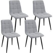Lewe - Pack de 4 Sillas de Comedor, Sillas Tapizadas con Tela de Lino y Patas de Metal, Diseño Damero - Gris