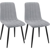 Lewe - Pack de 2 Sillas de Comedor, Sillas Tapizadas con Tela de Lino y Patas de Metal, Diseño a Rayas - Gris