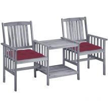 Sillas de jardín con mesa de té y cojines de acacia maciza 020013345