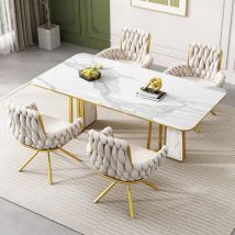 Modfu - Sillas de oficina, sillas de comedor, sillón, giratorio 360°, patas de metal, terciopelo - beige, 4 piezas