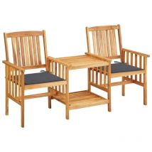 Sillas de jardín con mesa de té y cojines de acacia maciza 020013338