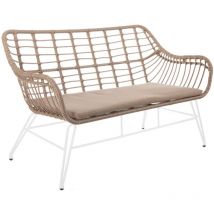 LOLAhome Sofá de 2 plazas Ariki de rattan sintético trenzado y acero blanco de 121x62x76 cm