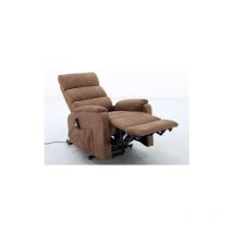 Sillón Relax Varsovia con función levantapersonas tapizado en tela terciopelada marrón, 71 cm(ancho) 102 (Alto) 96cm ( Fondo)